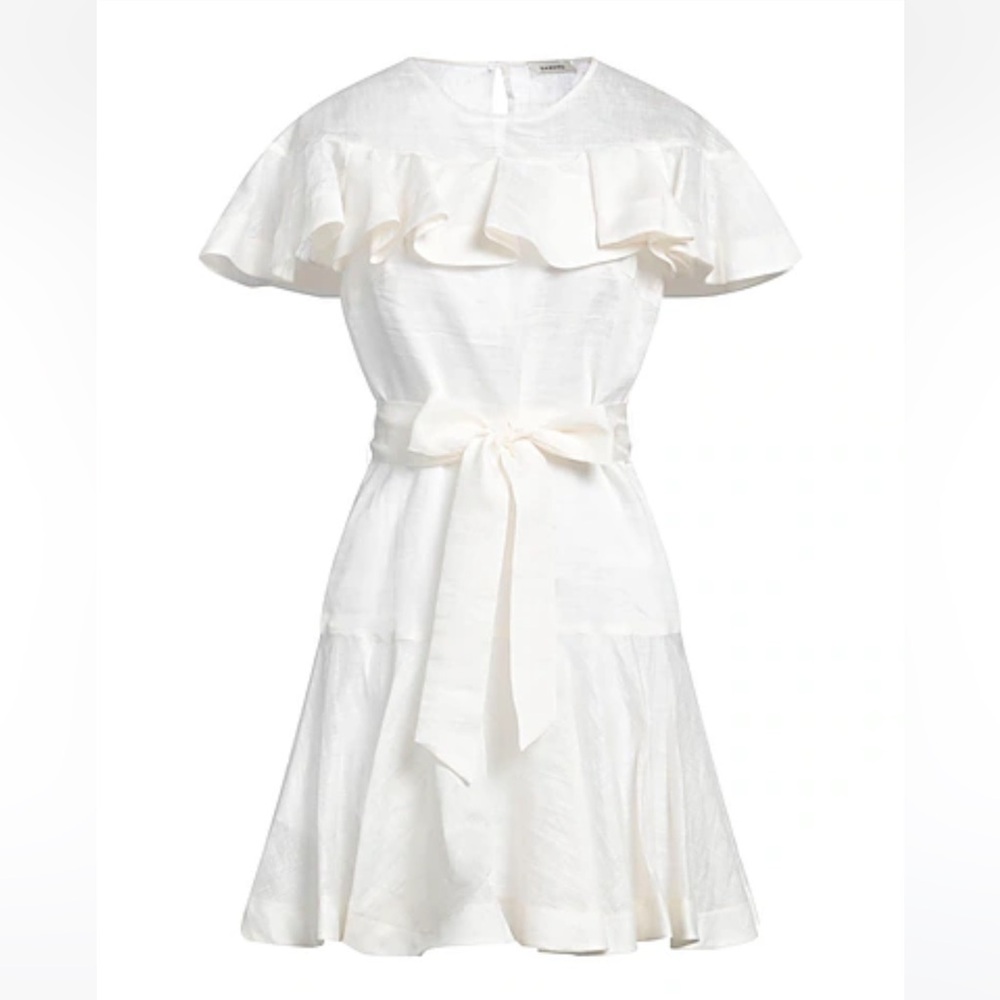 Sandro, Linen Majorque Ruffle Trim Mini Dress, Size 3/M, New With Tag